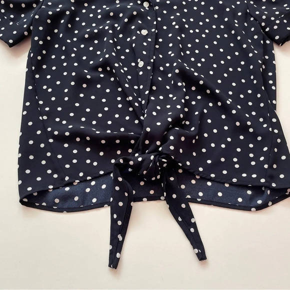Tommy Hilfiger Navy Polka Dot Short-sleeve Front Tie Blouse Size XS - Picture 5 of 11